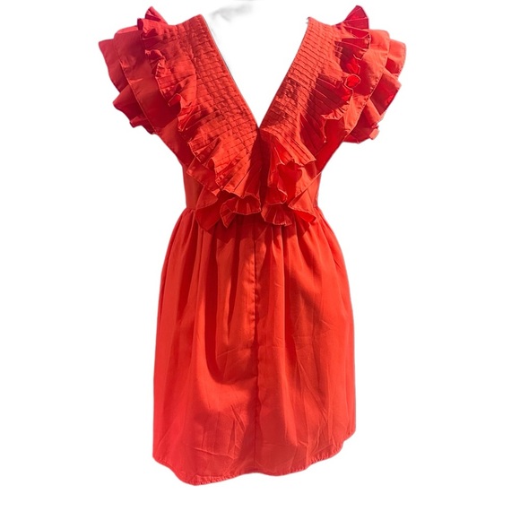 Entro Coral Red Ruched V-Neck Sundress - Picture 4 of 8